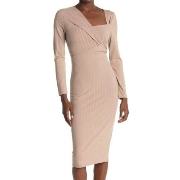 Revolve ASTR The Label Dress Long Sleeve Twist Front Dress In Oatmeal Size Small - Picture 1 of 9